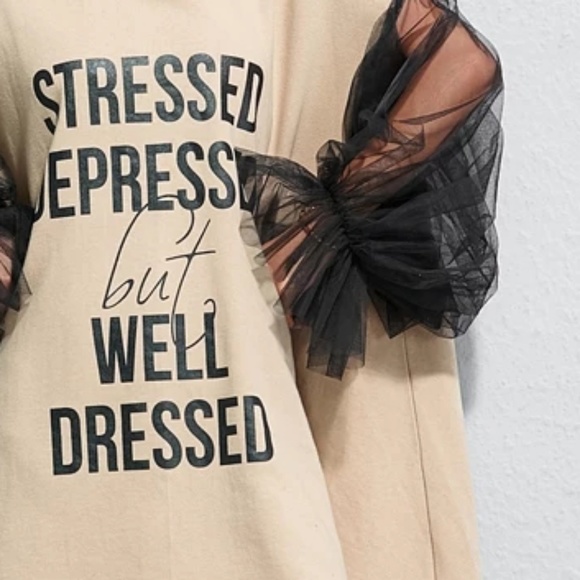 New with tags tan and black dress with sheer sleev - Picture 7 of 7